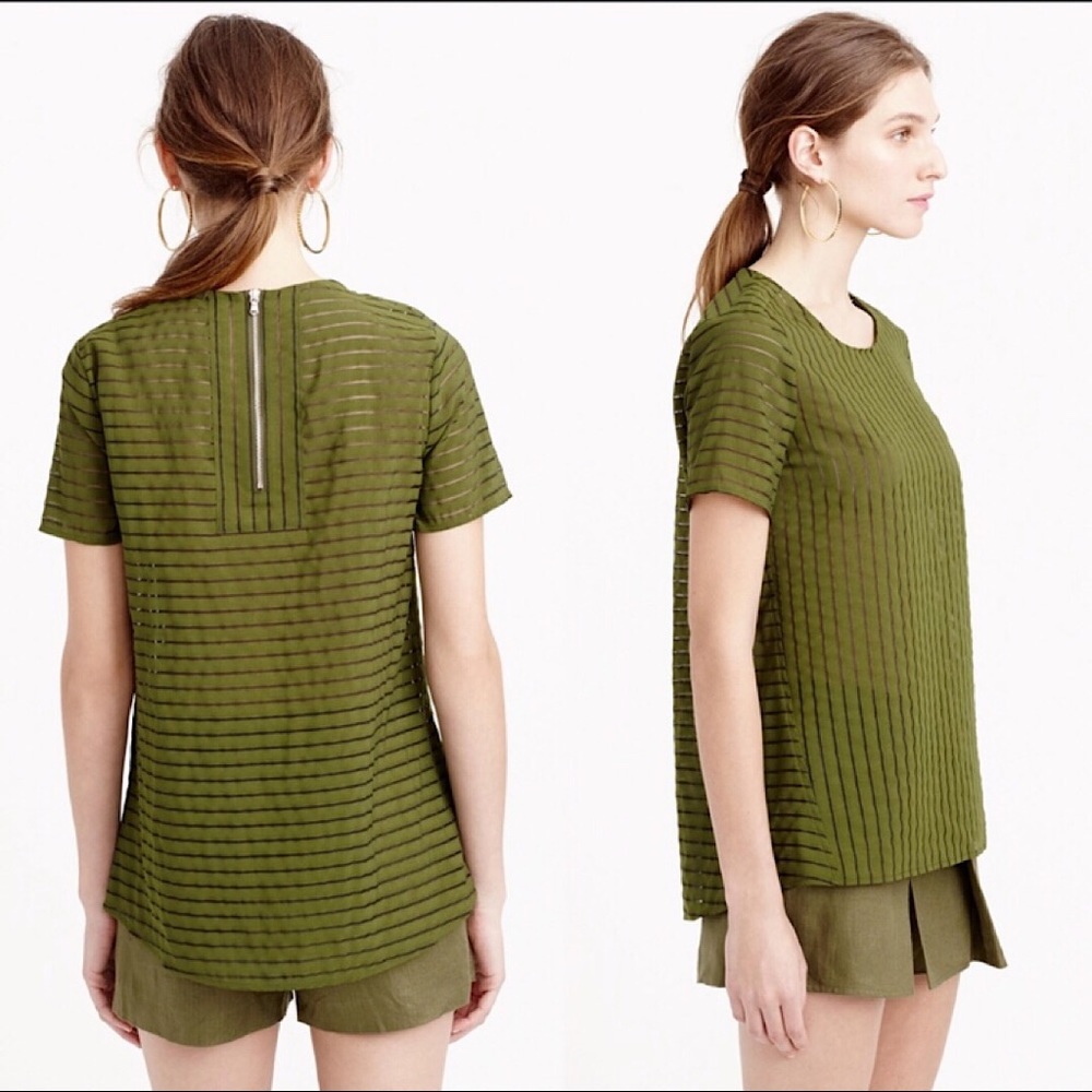 J. Crew shadow stripe blouse top green size 4